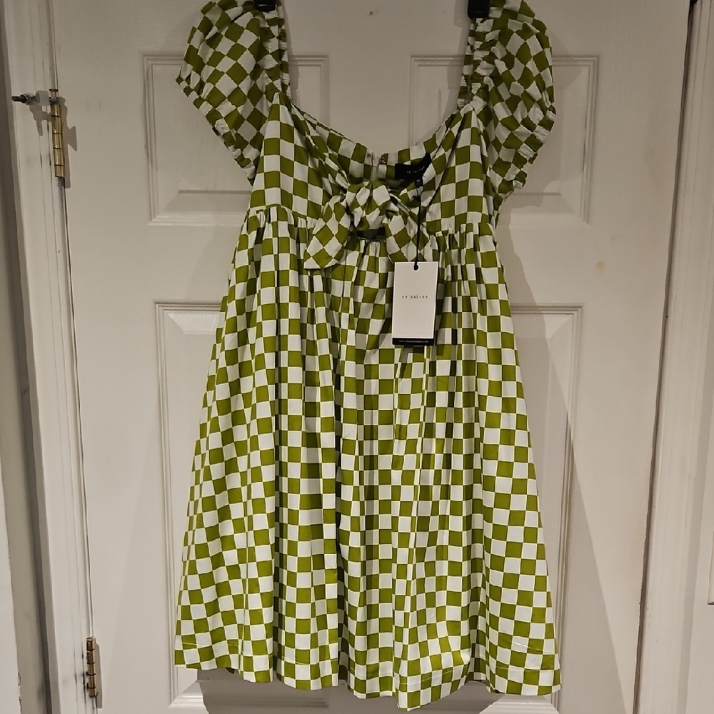 En Saison Olive and White Checkered Mini Dress